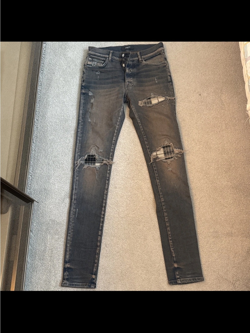 AMIRI Black Distressed Skinny Jeans